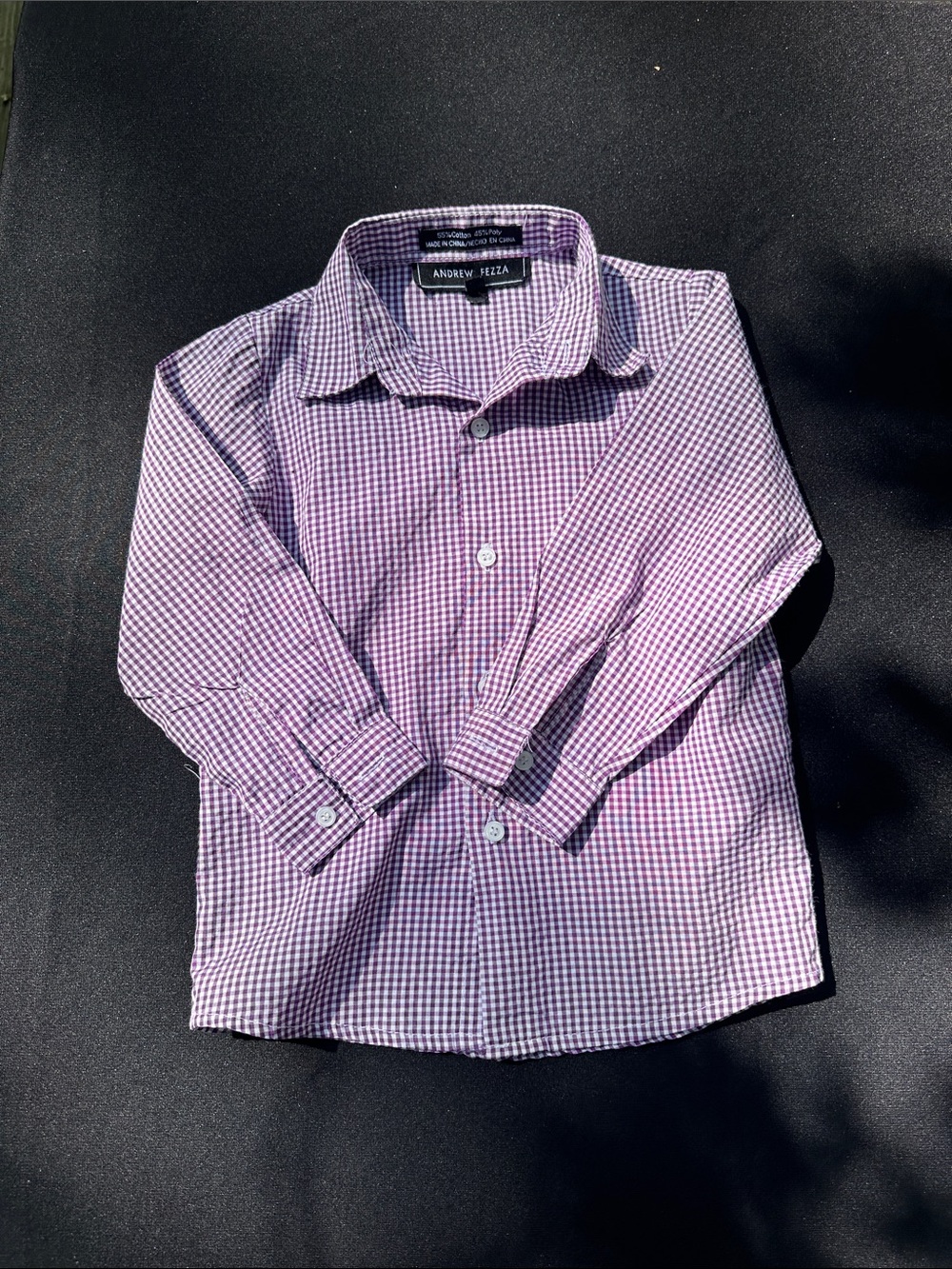 Andrew Fezza Purple Gingham Long-Sleeve Button-Up Shirt